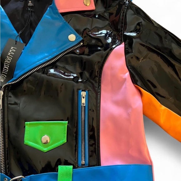 Dolls Kill Patent Multicolor Moto Jacket - Black, Pink, Blue, Green, Orange - Picture 4 of 4